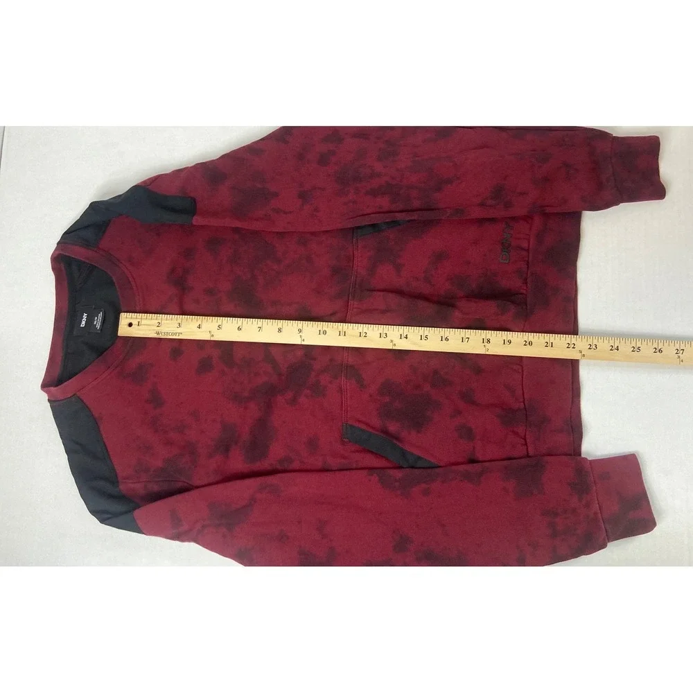 DKNY Tie Dye Crewneck Sweatshirt Black Red Pocket Casual Pullover Top XS‎ TP - Picture 11 of 13